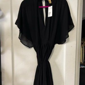 Zara Black Chiffon Dress With Tassel Tie NWT Size 8